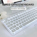 EWEADN GX710S Office Keyboard silent, All-Metal Panel 104 Keys Wired with Water Drop Keycaps, for Game and Office White & Black