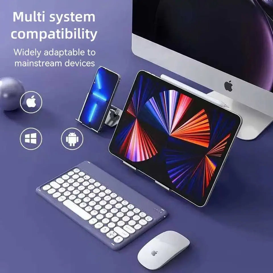 Multilingual Bluetooth Round Keycap Keyboard for iPad Air Pro Wireless Rechargeable Keyboard for Phone Tablet Laptop Universal