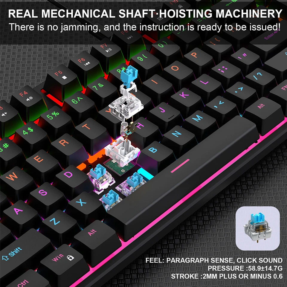 KEBIDUMEI RGB Mechanical Keyboard USB Wired Gaming Keyboard 104Keys Hot Swappable Ergonomic Keyboard Computer Accessories For PC