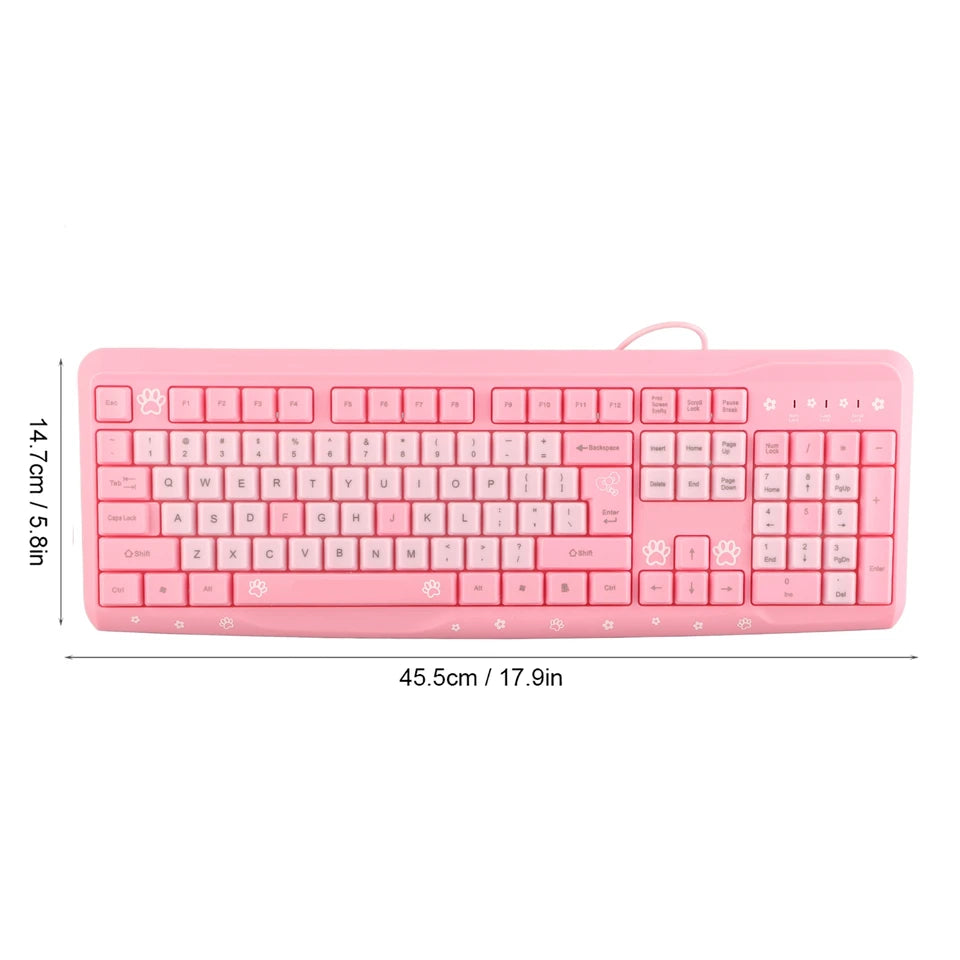 104 Keys USB Wired Keyboard Ultra Thin Cute Cartoon Ergonomic Computer Keyboard Plug and Play for Home PC Laptops