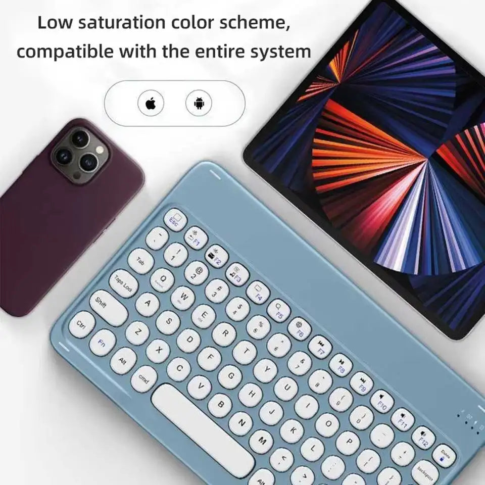 Multilingual Bluetooth Round Keycap Keyboard for iPad Air Pro Wireless Rechargeable Keyboard for Phone Tablet Laptop Universal