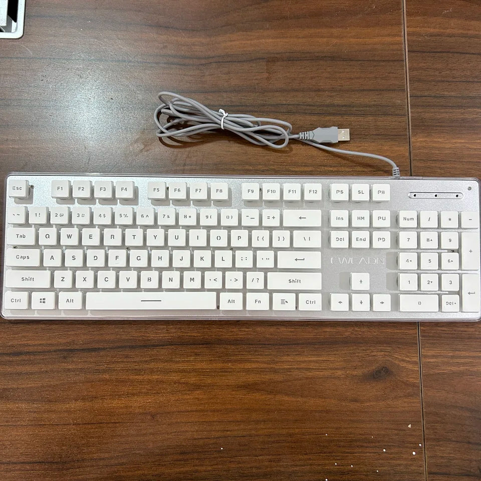 EWEADN GX710S Office Keyboard silent, All-Metal Panel 104 Keys Wired with Water Drop Keycaps, for Game and Office White & Black