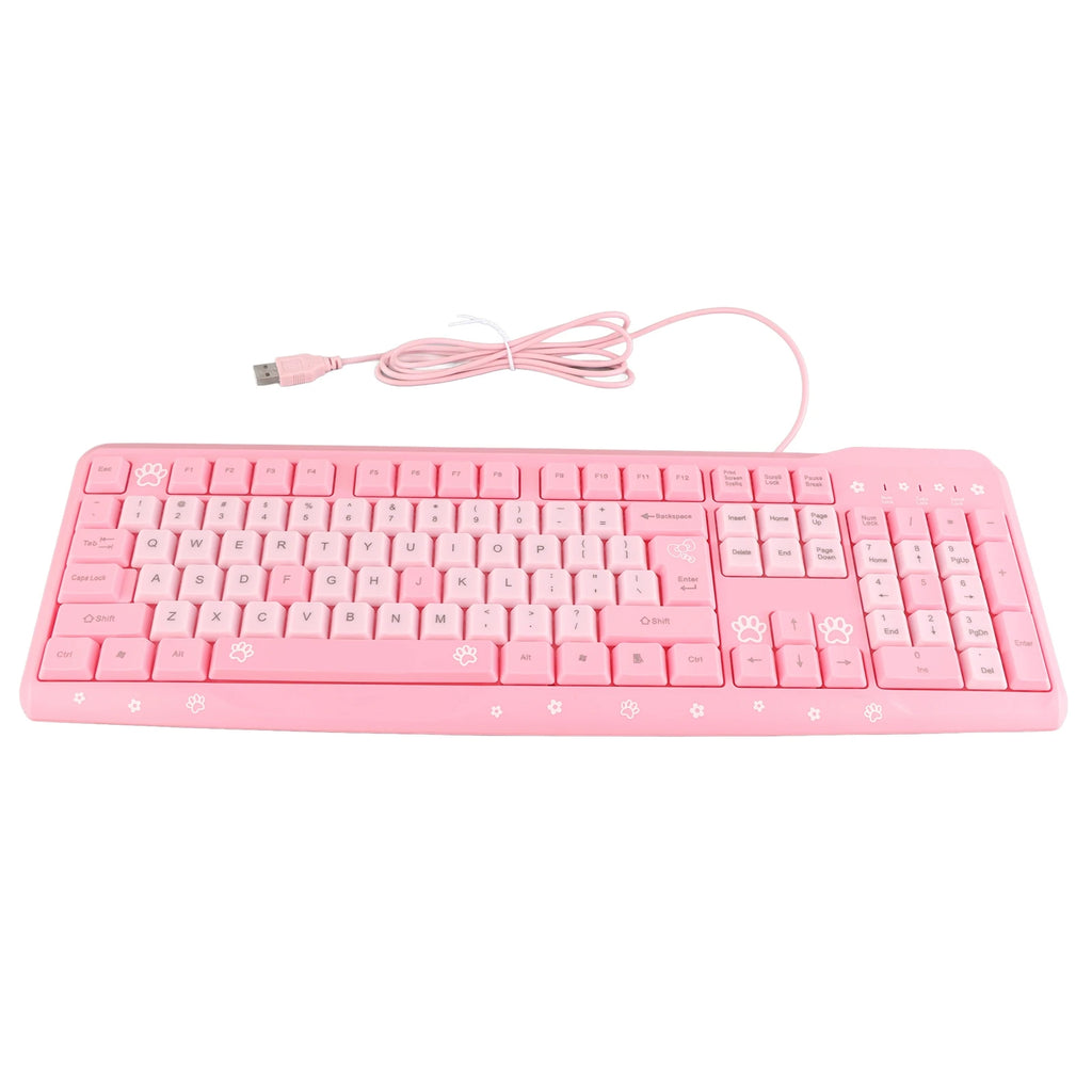 104 Keys USB Wired Keyboard Ultra Thin Cute Cartoon Ergonomic Computer Keyboard Plug and Play for Home PC Laptops