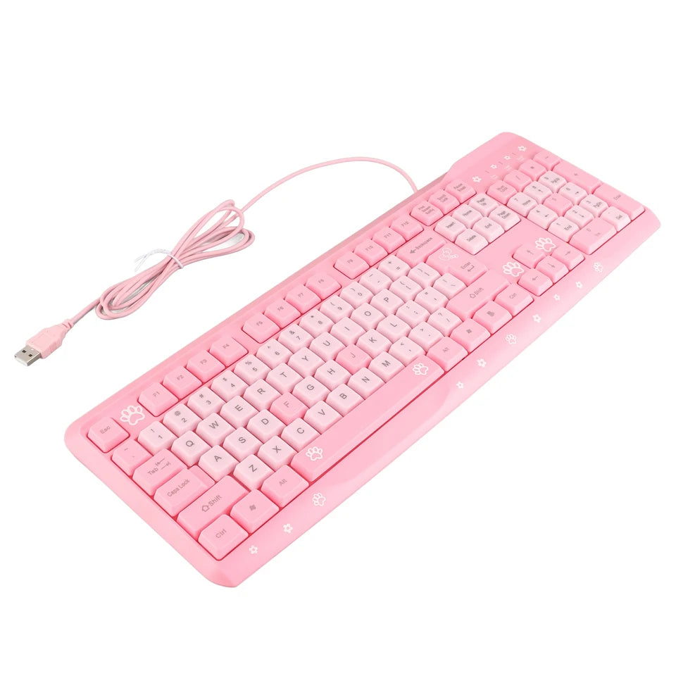 104 Keys USB Wired Keyboard Ultra Thin Cute Cartoon Ergonomic Computer Keyboard Plug and Play for Home PC Laptops