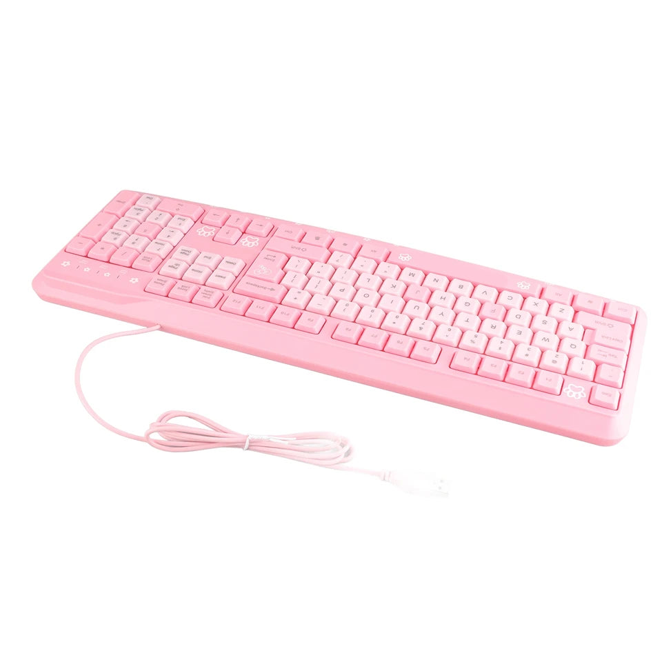 104 Keys USB Wired Keyboard Ultra Thin Cute Cartoon Ergonomic Computer Keyboard Plug and Play for Home PC Laptops